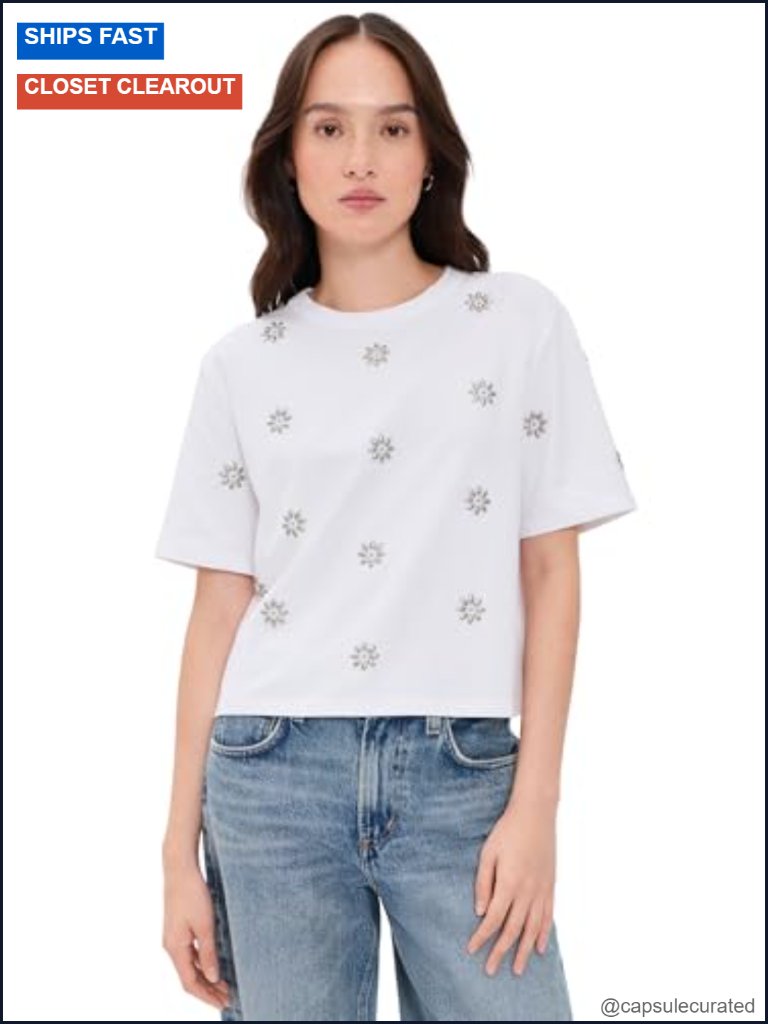 Embellished Crew Neck Short Sleeve Cotton Tee